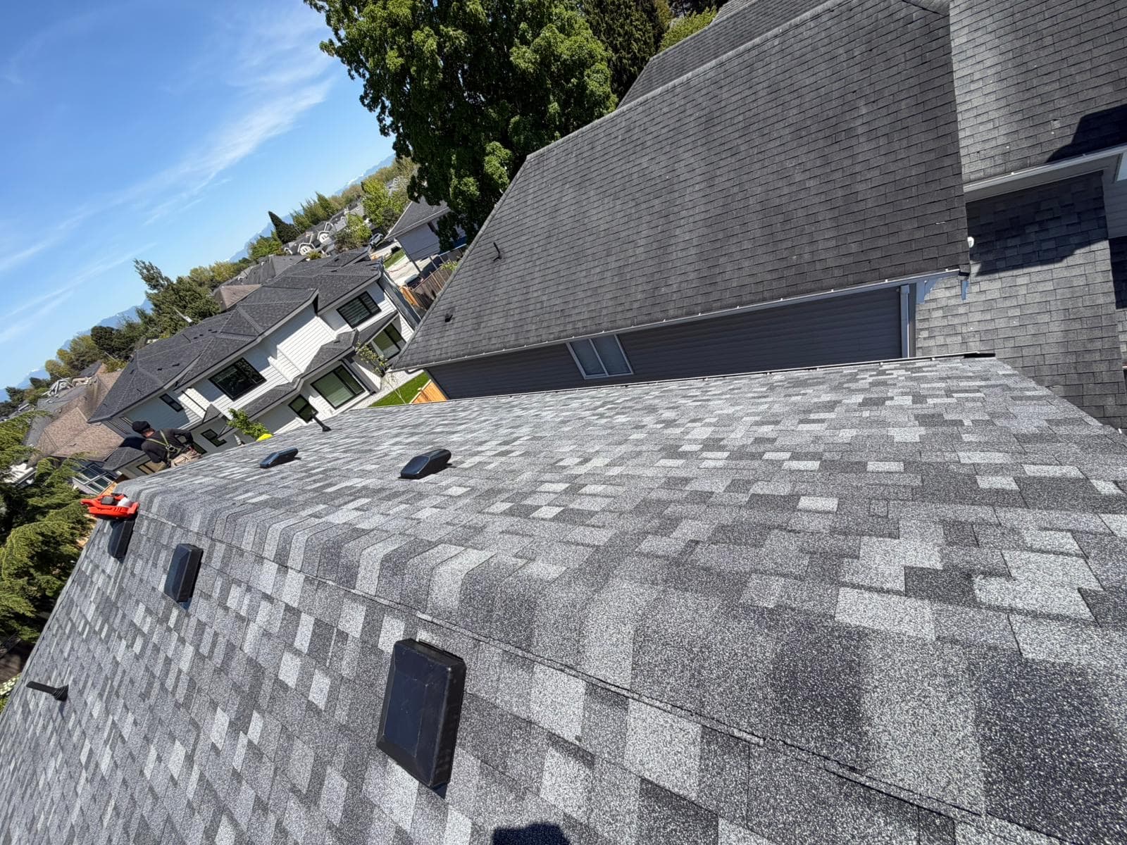 Dark grey shingles and gutter detail