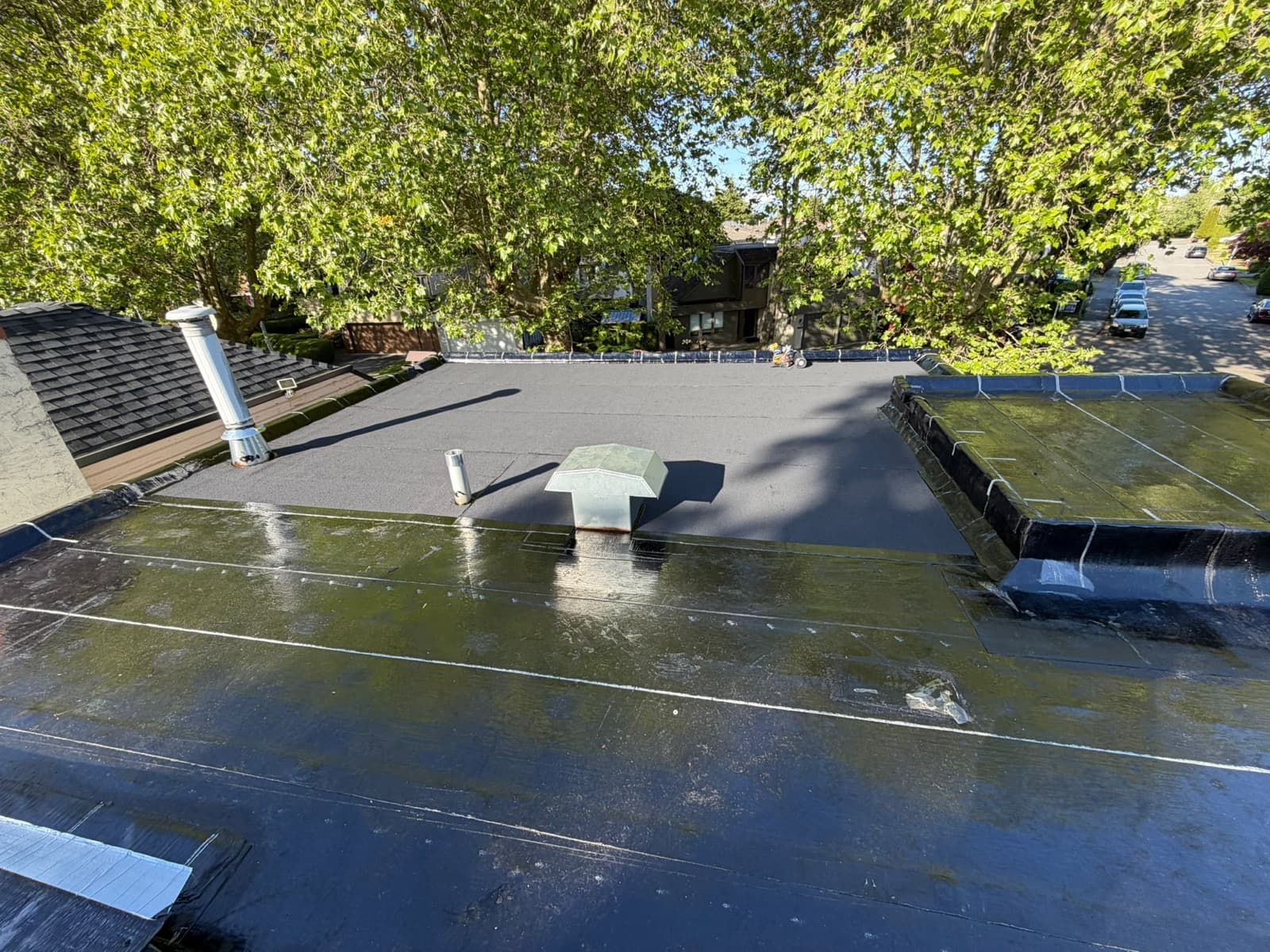 Flat roof installation in progress