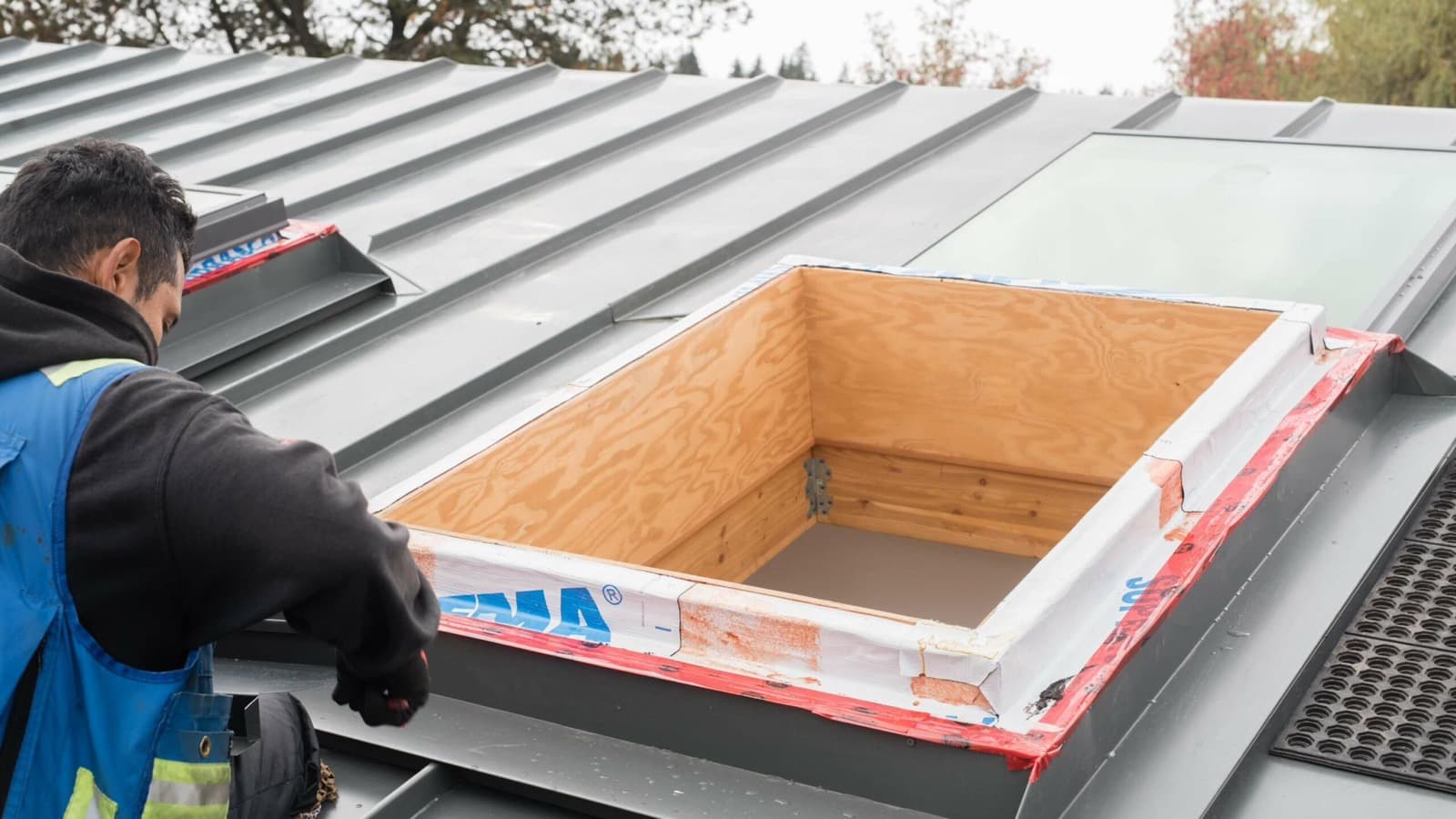 Skylight installation on standing seam metal roof